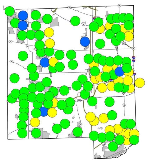 If you compare, you will see that many of the yellow circles now are green.